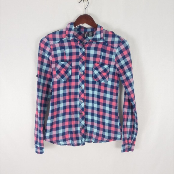 Ultra Flirt Juniors‎ Shirt Small Top Classic Fit Gingham Long Sleeve Button Down - Picture 1 of 10